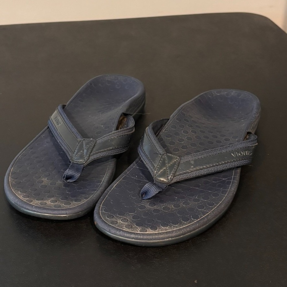 Vionic Orthaheel Womens Tide navy blue thong Sandals Size 9.5 Comfort Summer